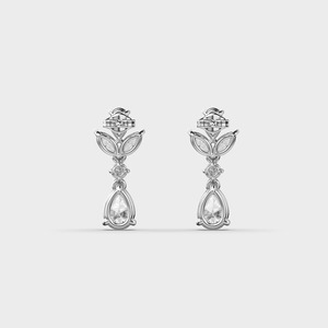 Pendientes de Diamantes con Corte de Pera, Chapados en Oro de 18K, Diseño de Flor con Engaste de Garras, Joyería de Lujo para Bodas - Product Image 2