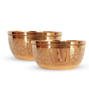 ชามทองแดงลายนูน งานแฮนด์เมดแบบดั้งเดิม ลายดอกไม้โบราณ ขนาด 200 มล. ภาชนะทองแดงแท้สำหรับรับประทานอาหาร - Product Image 1