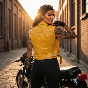 Nuevo Chaleco de Cuero para Mujer, Estilo Motero, con Cuello en V, Diseño Versátil, Tejido Transpirable, con Estampado Digital, para Otoño - Product Image 5