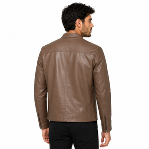 Veste en cuir pour homme, col montant, design classique, coutures robustes, doublure intérieure chaude, réversible, coupe confortable pour les voyages et les activités de plein air - Product Image 3
