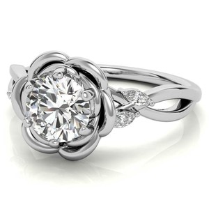Bague en moissanite de forme ronde en forme de fleur, en argent sterling 925 plaqué or blanc, bague de fiançailles de luxe, bague de mariage, bague de promesse, cadeau - Product Image 3