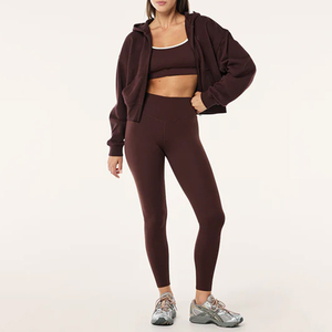 Factory Wholesale New Fashion Women's <b>Cropped</b> <b>Zip</b>-<b>Up</b> <b>Hoodie</b> Casual Sporty & Versatile Solid Color Sweatshirt - Product Image 1