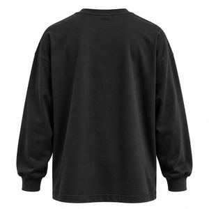 Men's Oversized <b>Long</b> Sleeve Cotton Crewneck <b>T</b>-<b>Shirt</b> Solid <b>Black</b> Casual Knitted Fit 1:1 High Version New Style - Product Image 2