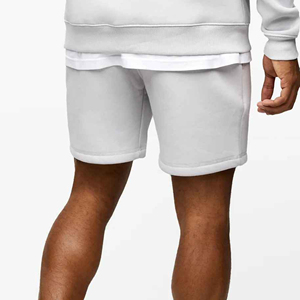 Shorts Bermuda en Coton Tricoté Blanc pour Homme, Taille Élastique, Style Décontracté avec Poches, Couleur Unie, Coupe Confortable Taille Moyenne - Product Image 3