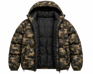Custom Men's Camouflage Puffer Jacket Hooded Winter <b>Coat</b> Lightweight Insulated Outdoor Outerwear OEM Manufacturing Supplier - Product Image 3
