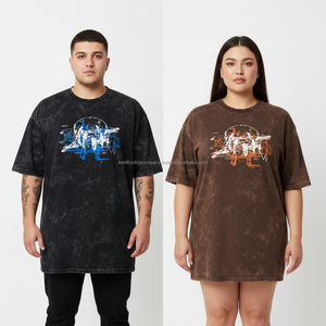 T-shirt unisexe décontracté en coton 100% délavé à l'acide, style streetwear vintage vieilli, anti-boulochage, idéal pour l'été - Product Image 2