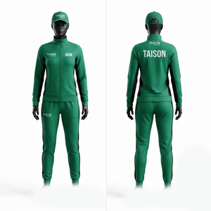 Chándal de Balonmano para Mujer, Tela de Poliéster Premium de 300 GSM, Ecológico, Impermeable, Verde con Paneles Laterales Negros, Logotipo Personalizado, Ropa Deportiva - Product Image 1