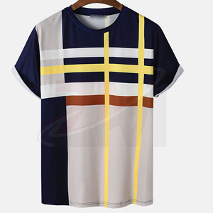 Camiseta de Manga Corta con Estampado Geométrico para Hombre, Cuello Redondo, Corte Regular Informal, Top de Poliéster con Estampado Digital - Product Image 1