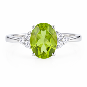 925 Sterling Silver Minimalist Handmade August Birthstone <b>Peridot</b> 9x7mm Oval Prong Setting Rhodium Plated Anniversary <b>Ring</b> - Product Image 1
