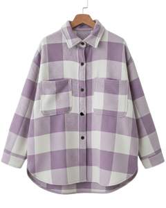 Chemise-veste surdimensionnée à carreaux blancs lavande personnalisée pour homme, à manches longues, boutonnée, chaude, pour l'hiver - Product Image 1