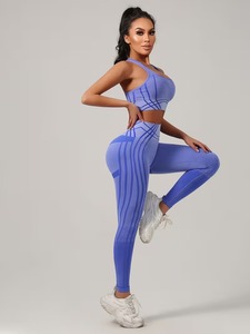 ชุดโยคะสองชิ้นแบบ Body Mapping สำหรับผู้หญิง เสื้อชั้นในแบบ Racerback พร้อมกางเกงเลกกิ้งเอวสูงยกกระชับสะโพก ชุดออกกำลังกาย - Product Image 3