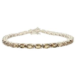 Christian Minimalist Charm <b>Clover</b> Flower Pattern Women's Oval Smoky Quartz Certified Third Party Tennis <b>Bracelet</b> 925 Gift - Product Image 3