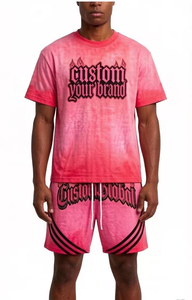 Men Pink Washed Graphic <b>T</b> <b>Shirt</b> Shorts Set Oversized <b>Gothic</b> Streetwear Stripe Detail Two Piece Casual Summer Matching Outfit - Product Image 3