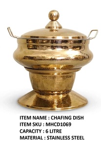 Hammered Gold Chafing Dish 6L Stainless Steel Eco-Friendly PTFE Coated 33cm Diameter <b>Food</b> Warmer Buffet <b>Server</b> Catering - Product Image 1