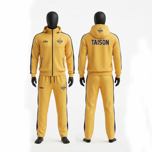 Survêtement de cricket unisexe 300 grammes, imperméable, respirant, écologique, à capuche, en polyester interlock, hiver, gris marine, avec empiècements - Product Image 4