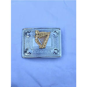 Hebilla de cinturón premium para kilt escocés, diseño celta plateado con insignia de arpa irlandesa dorada, suministros de fábrica - Product Image 3