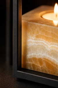 Natural Onyx Cube <b>Candle</b> Holder with Black Metal Lantern Frame Handmade Stone Insert Wholesale Custom Logo Home Decor - Product Image 5