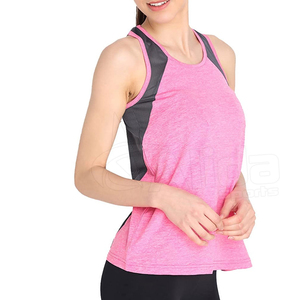 ราคาขายส่ง เสื้อกล้ามถักคุณภาพสูงสำหรับผู้หญิง สีชมพู คอกลม ทรงสปอร์ต แห้งเร็ว ความยาวปกติ - Product Image 4