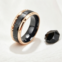Bague en carbure de tungstène noir et or rose avec motif géométrique entrelacé, alliance pour couples, bijoux tendance en gros