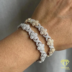 Elegant Iced Floral Chain <b>Bracelet</b> With Marquise Moissanite Center Stones <b>Infinity</b> Links And Baguette Cut Stone Lock - Product Image 2