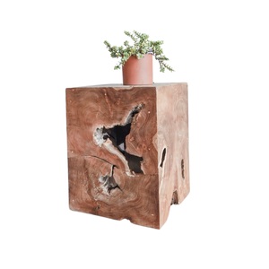Tabouret cube Saturne en bois de Suar massif naturel personnalisé, table d'appoint pour un salon minimaliste de luxe, décoration d'intérieur - Product Image 1