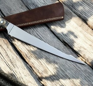 Couteau à fileter moderne ambidextre forgé à la main sur mesure 8-9,9 pouces en acier inoxydable avec manche en bois et étui en cuir écologique - Product Image 3