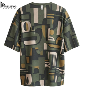 เสื้อยืดโอเวอร์ไซส์ลายกราฟิกนามธรรมคุณภาพสูงสำหรับผู้ชาย สีเขียวมะกอก แขนยาว สตรีทแวร์ ผ้าฝ้าย 100% ปรับแต่งได้ - Product Image 2