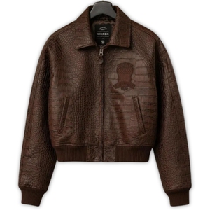 Chaqueta Bomber Corta de Cuero Genuino con Estampado de Cocodrilo Avirex, Diseño Nuevo y Grueso para Invierno, Venta al Por Mayor Personalizada |   Retro para Mujer - Product Image 1