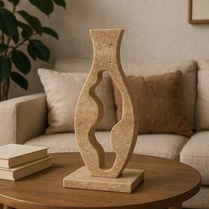 Sculpture en pierre de travertin moderne en forme de croix géométrique, ensemble d'objets décoratifs minimalistes pour la décoration de table ou d'étagère dans le salon. - Product Image 5