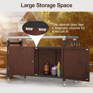 Outdoor <b>Camping</b> Grill Cart with Stainless Steel Tabletop Waterproof Patio Kitchen Island Wheels Spice Rack Hooks - Product Image 6