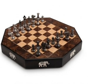 <b>Wooden</b> Octagonal Magnetic <b>Chess</b> Board 9 Inch Table Travel <b>Set</b> Metal <b>Chess</b> Pieces Educational Game Gift Items Handcrafted High - Product Image 1