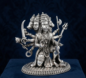 Artisanat métallique moderne en argent oxydé plaqué 999 de Jaipur Metals, représentant Hanuman assis (Panchmukhi) |   100% Laiton |   Durable |   Utilisation de la table | - Product Image 5