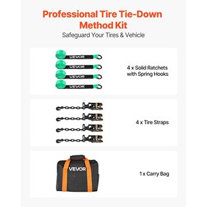 Kit di Ancoraggio per Ruote Resistente da 4500 kg con Cinghie a Cricchetto per Auto e Rimorchi, Stile Pneumatico, con Elevata Forza di Ritenuta - Product Image 2