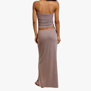 Ensemble 2 pièces élégant pour femme : Haut bustier en dentelle vintage français et jupe longue taille haute en spandex moulante pour soirée - Product Image 2