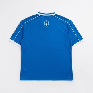 เสื้อโปโลผ้าโพลีเอสเตอร์อินเตอร์ล็อคพรีเมียม 180 GSM สีน้ำเงิน-ขาว ตัดต่อผ้าแบบคอนทราสต์ พิมพ์ลายแบบซับลิเมชั่น ปักโลโก้ตามสั่ง สำหรับผู้ชาย - Product Image 2