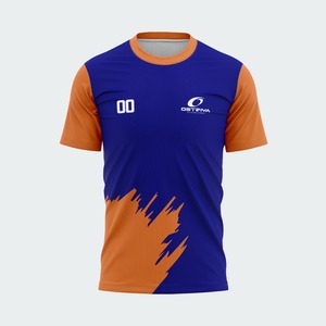T-shirt formel sportif à manches courtes pour homme Ostriya, bleu orange uni, respirant, tricoté, coupe classique, col roulé - Product Image 3
