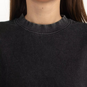 T-shirt décontracté en coton pour femme, col rond, manches courtes, style streetwear, délavé, uni - Product Image 4