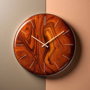 Modern Round Wooden Analog Wall <b>Clock</b> 16 Inches Quartz <b>Battery</b> Powered Silent Hanging Decorative Timepiece for Living Room - Product Image 3