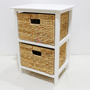 Meuble de rangement pliable moderne en jacinthe d'eau blanche avec 2 paniers en rotin pour salon d'appartement - Product Image 1