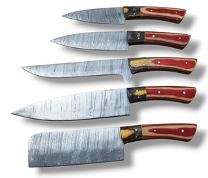 Ensemble de couteaux de chef en acier Damas à cinq pièces Nordic Forge, manches en bois Pakka, fabrication artisanale OEM personnalisée, ensemble de couteaux de cuisine avec sac de transport - Product Image 3