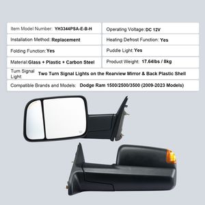 Espejos Retrovisores Laterales con Calefacción Eléctrica para Dodge Ram 1500 2009-2018, para Ram 2500 3500 2010-2018, para Ram 1500 Classic 2019-2023 - Product Image 4