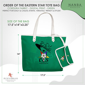Sac fourre-tout maçonnique vert imperméable avec fermeture éclair, broderie style OES, Eastern Star, Si-star, Sassy & Classy - Product Image 6