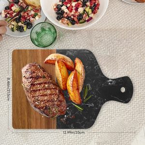 Marble Cutting Board, Charcuterie Board with Handle, Marble and Acacia Tray for steak, cheese, hamburgers and biscuits Great for - Product Image 4