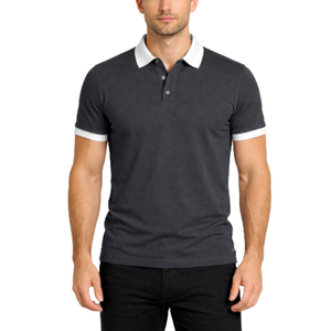 Polo homme slim fit avec logo personnalisé, col contrastant, bordure blanche, manches courtes, décontracté, sport, business, golf. - Product Image 1