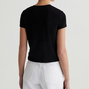 Womens Cropped Short Length Tshirt 180gsm O-neck Slim Fit Custom logo Screen Print Streetwear Knitted Women <b>Top</b> - Product Image 2