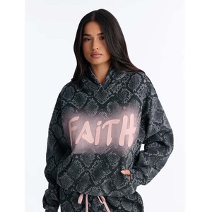 Sudadera con Capucha Negra para Mujer, Manga Larga, Tejida, 100% Algodón, Estampado de Letras, Estilo Hip Hop, Ropa de Otoño - Product Image 3