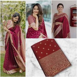 Ocassional wear Soft Lichi Silk with Jacquard work All-Over Butti & Paisley Design Pallu Saree-Jacquard work Blouse Saree <b>Love</b> - Product Image 4