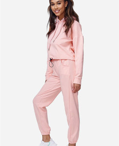 Sudadera con capucha y pantalones cortos desgastados personalizados para mujer, conjunto de chándal, chándal, apliques de logotipo impreso con patrón sólido - Product Image 5