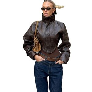 Nouvelle veste tendance pour femme en cuir véritable, respirante, coupe-vent, à col montant, manches longues et taille ajustée pour l'hiver - Product Image 1