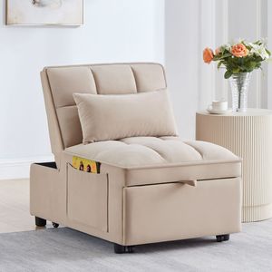 4-in-1 Multi-Function Tufted Single <b>Sofa</b> <b>Bed</b> with Storage Pockets Adjustable Backrest Pillows <b>Pull</b>-<b>Out</b> Feature - Product Image 2
